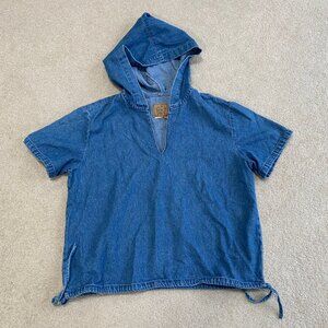 Denim Relaxed Shirt Hooded Vintage Boho Top Sz Medium The Denim Shirt FREE GIFT